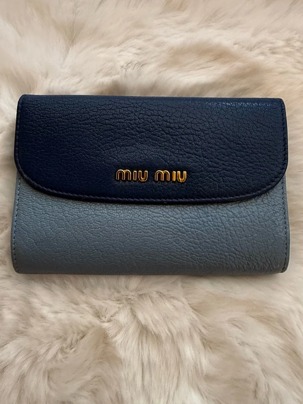 Miu Miu Two-Tone Navy and Light Blue Leather Fold Wallet